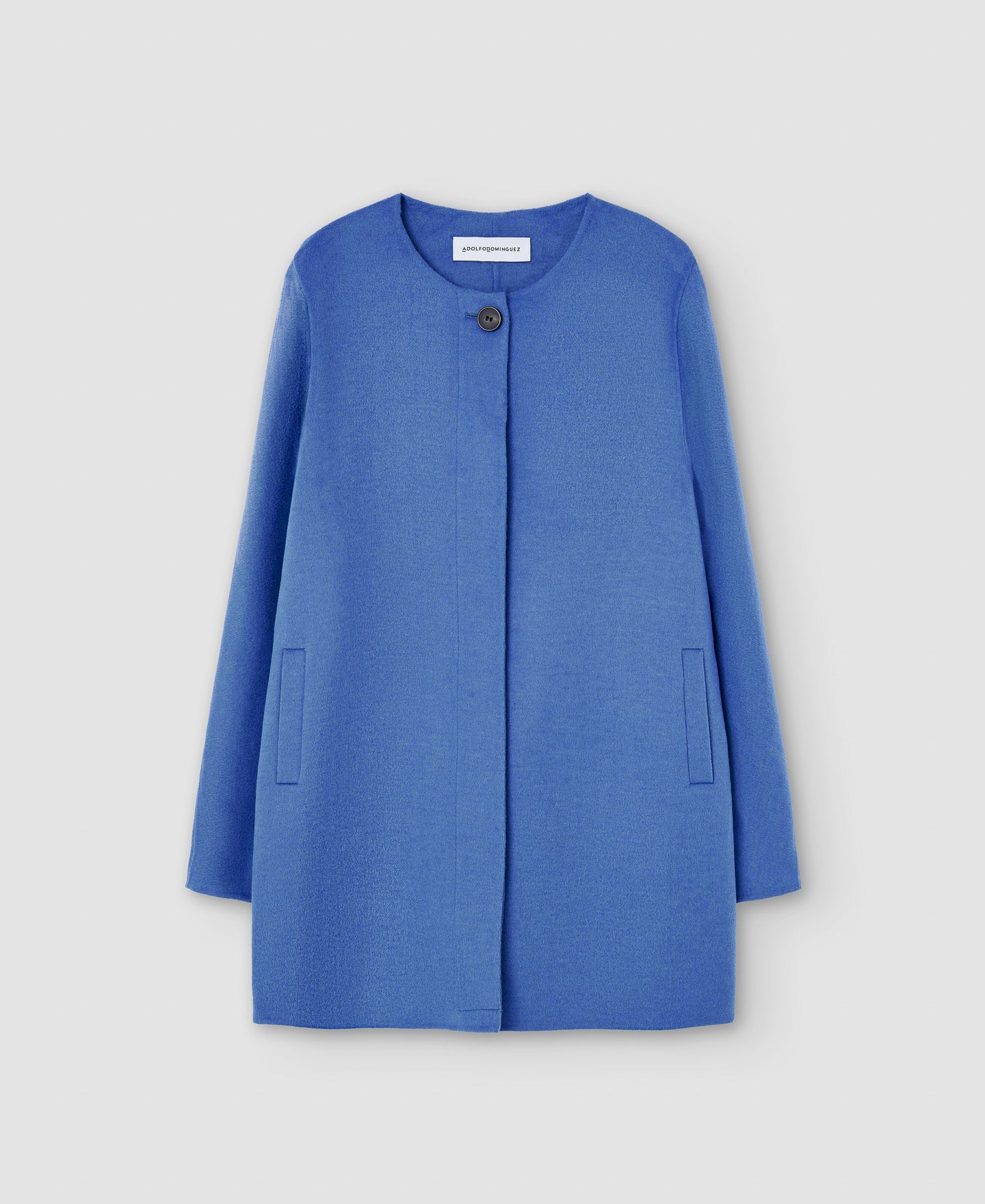 Women Coat | Blue/Grey Double Face Long Coat by Spanish designer Adolfo Dominguez