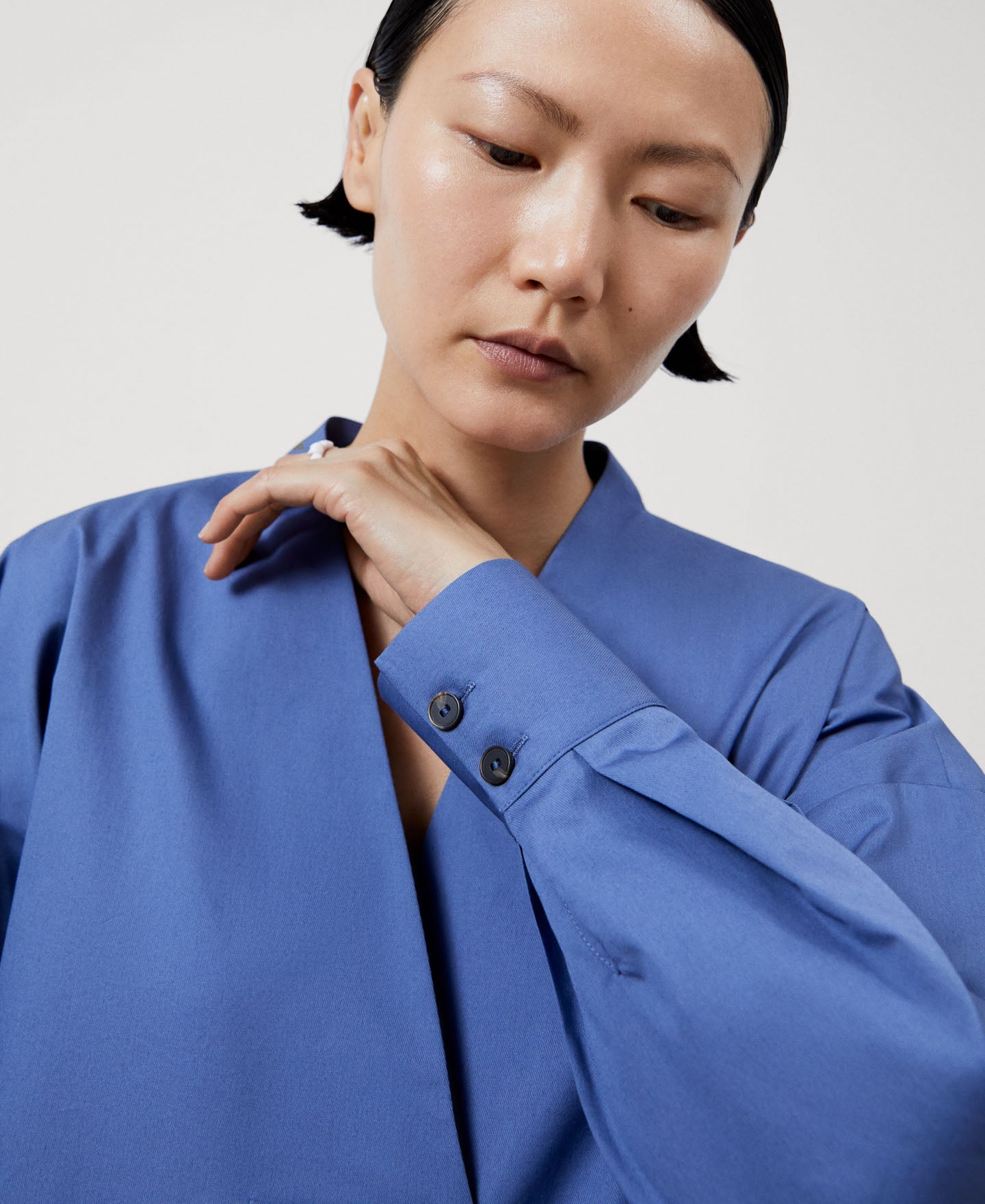 Women Shirt | Blue/Grey Organic Cotton Shirt by Spanish designer Adolfo Dominguez