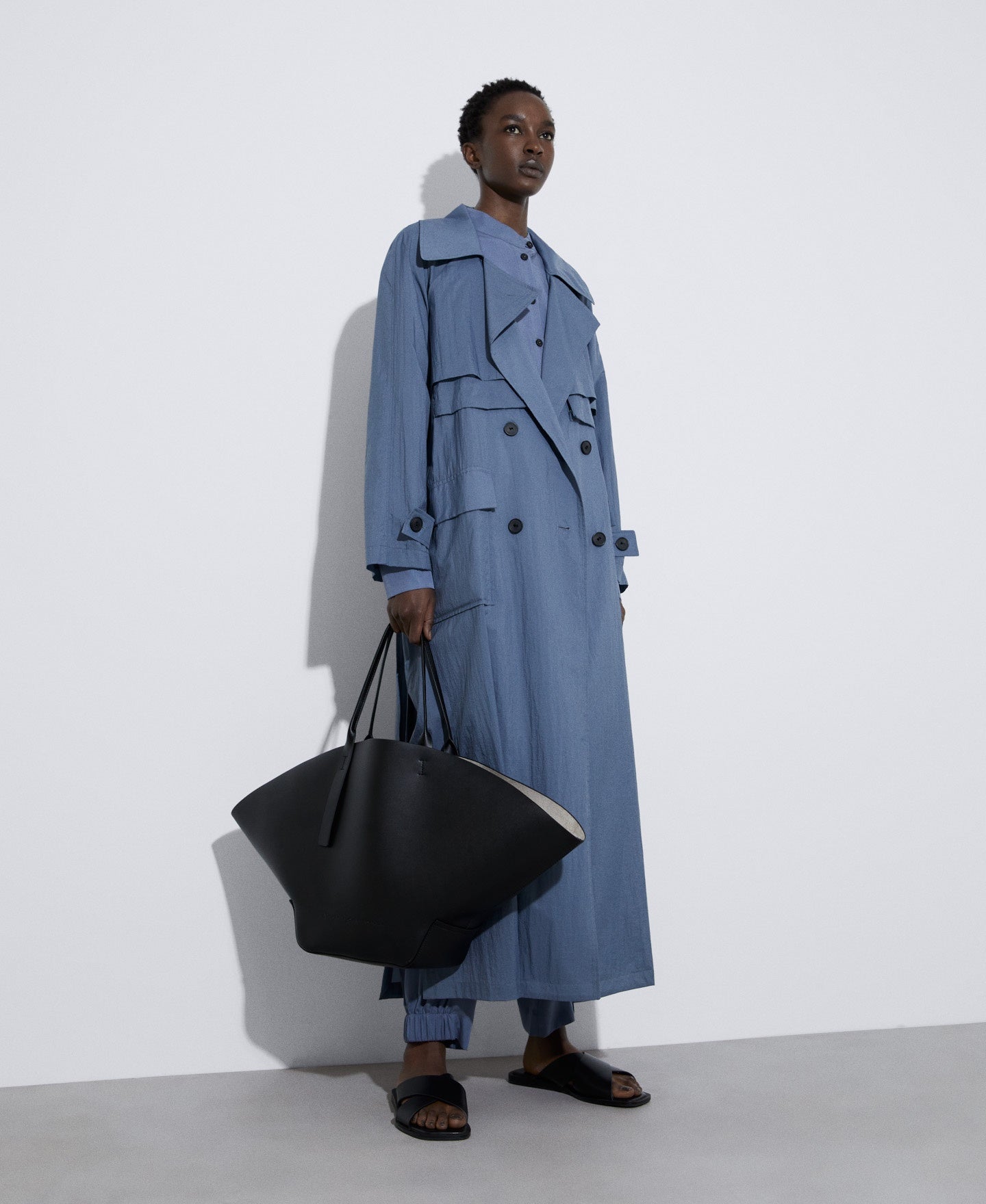 Women Trench | Blue/Grey Ultralight Nylon Mackintosh by Spanish designer Adolfo Dominguez