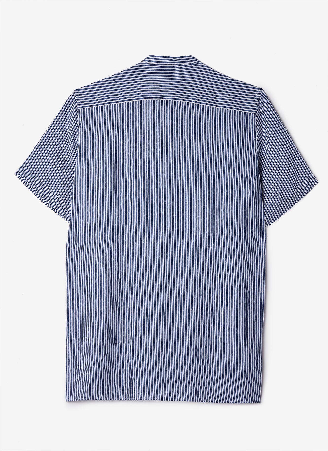Men Shirt | Blue/White Linen Short Sleeve Shirt by Spanish designer Adolfo Dominguez