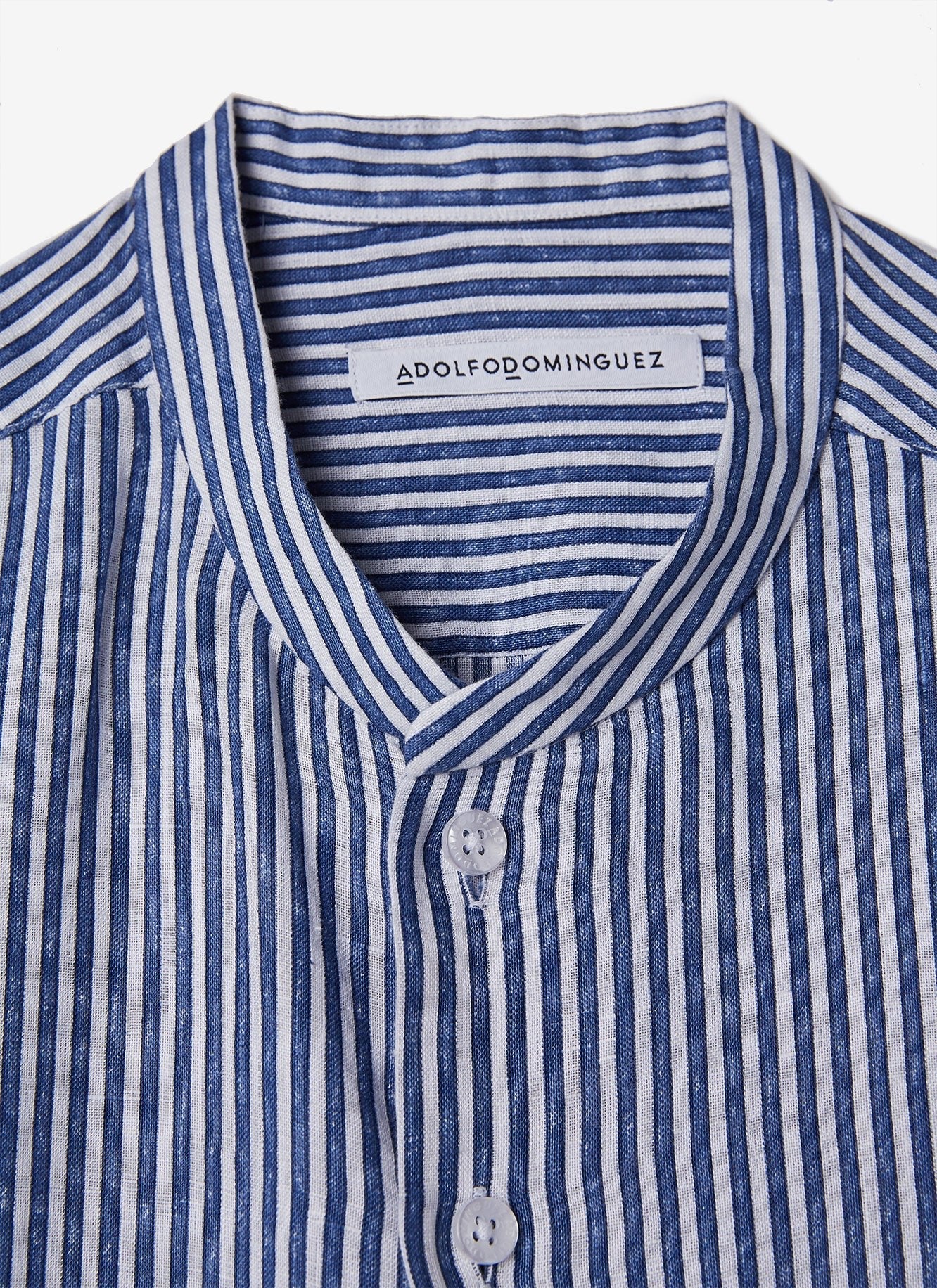 Men Shirt | Blue/White Linen Short Sleeve Shirt by Spanish designer Adolfo Dominguez