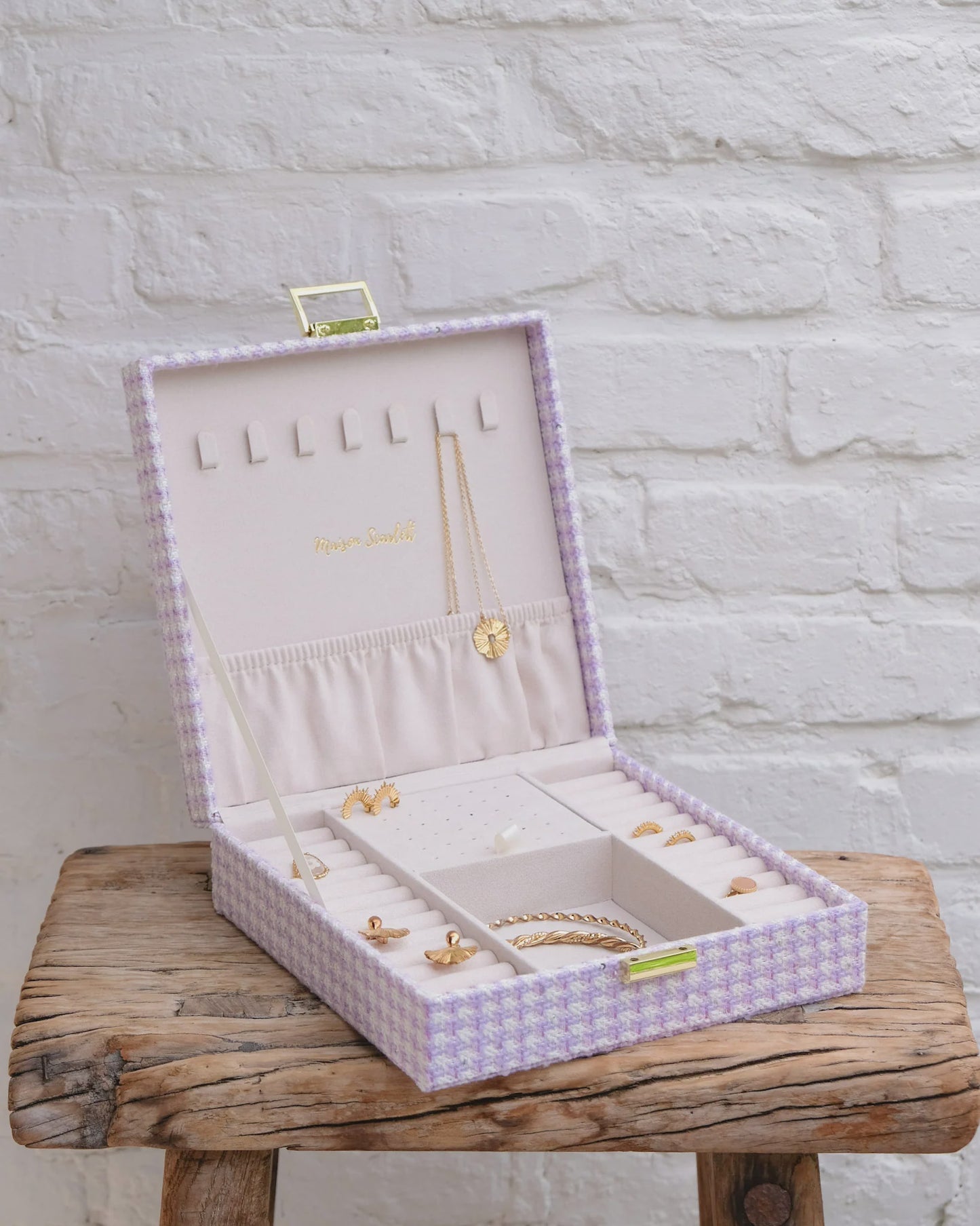 Anne Houndstooth Jewelry Box Mauve