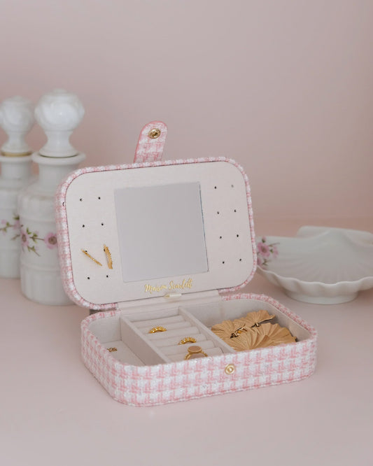 Brigitte Houndstooth Travel Jewelry Box Pink