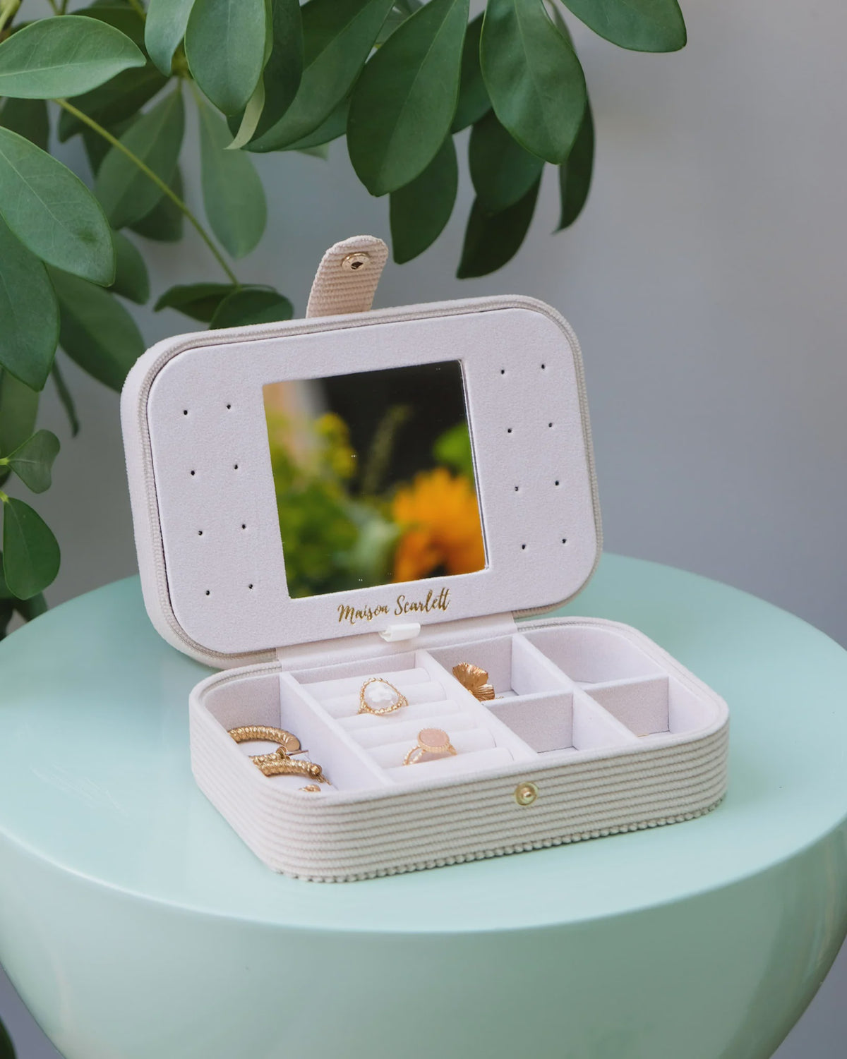 Brigitte Corduroy Travel Jewelry Box Beige