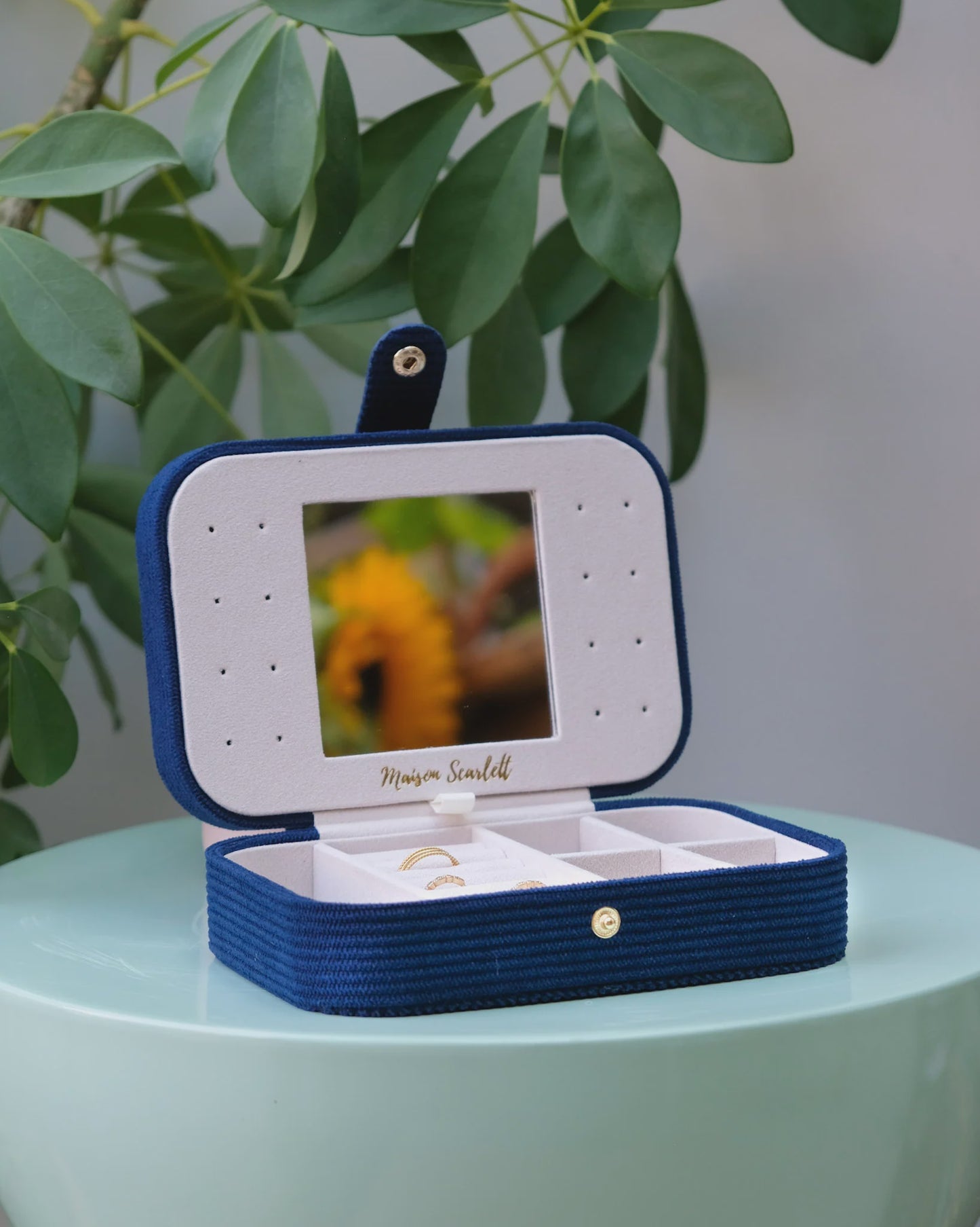 Brigitte Corduroy Travel Jewelry Box Navy Blue