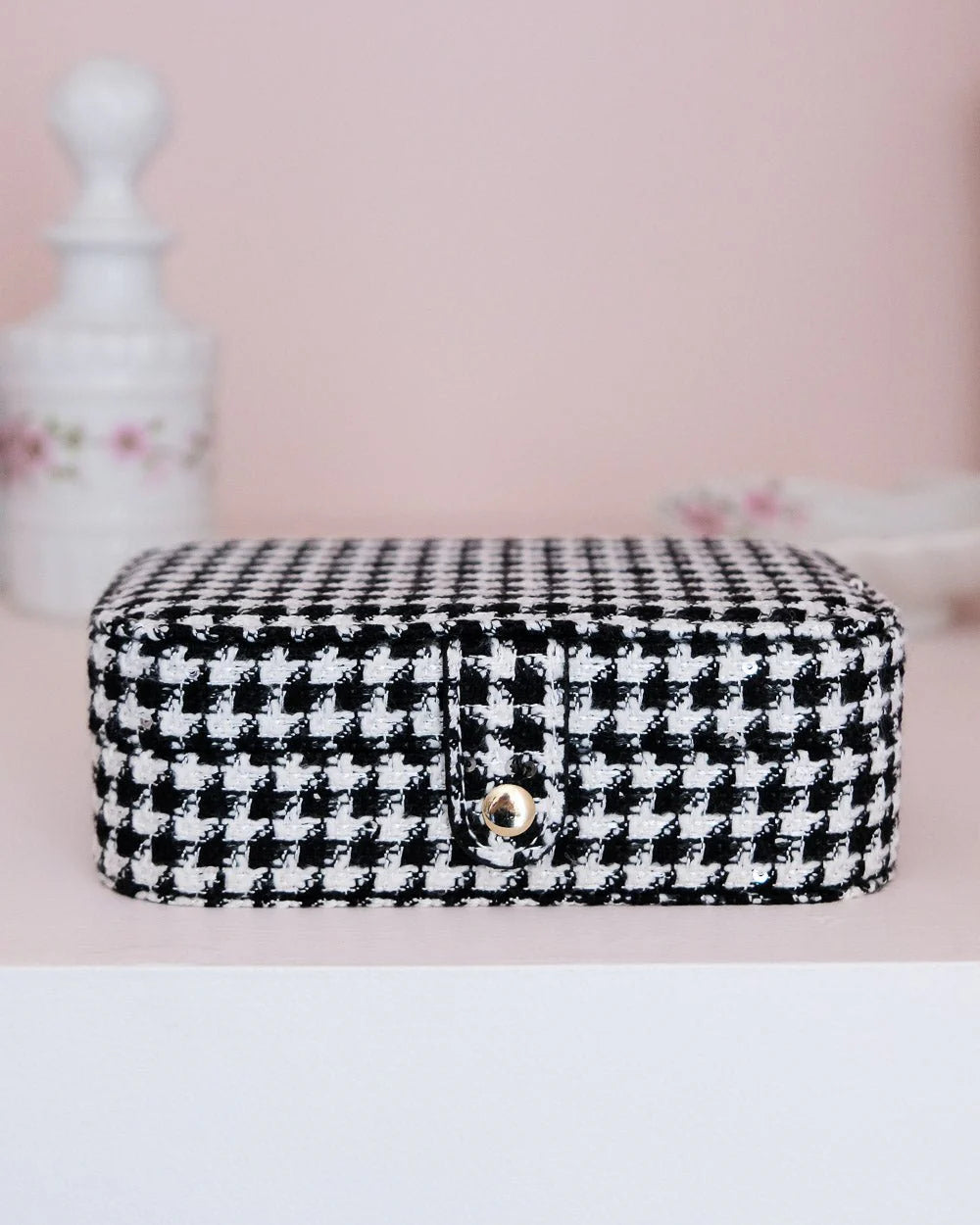 Brigitte Houndstooth Travel Jewelry Box Black