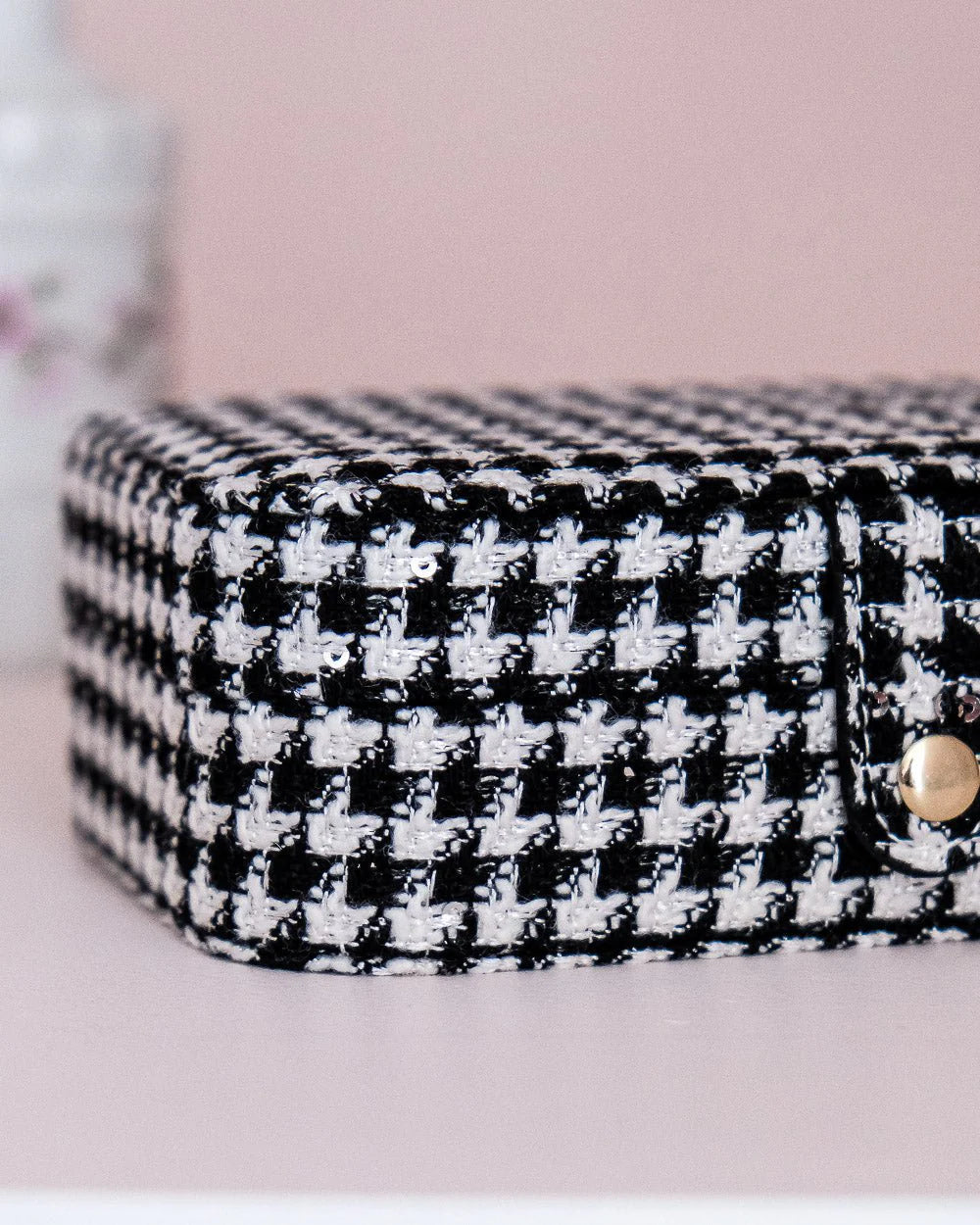 Brigitte Houndstooth Travel Jewelry Box Black