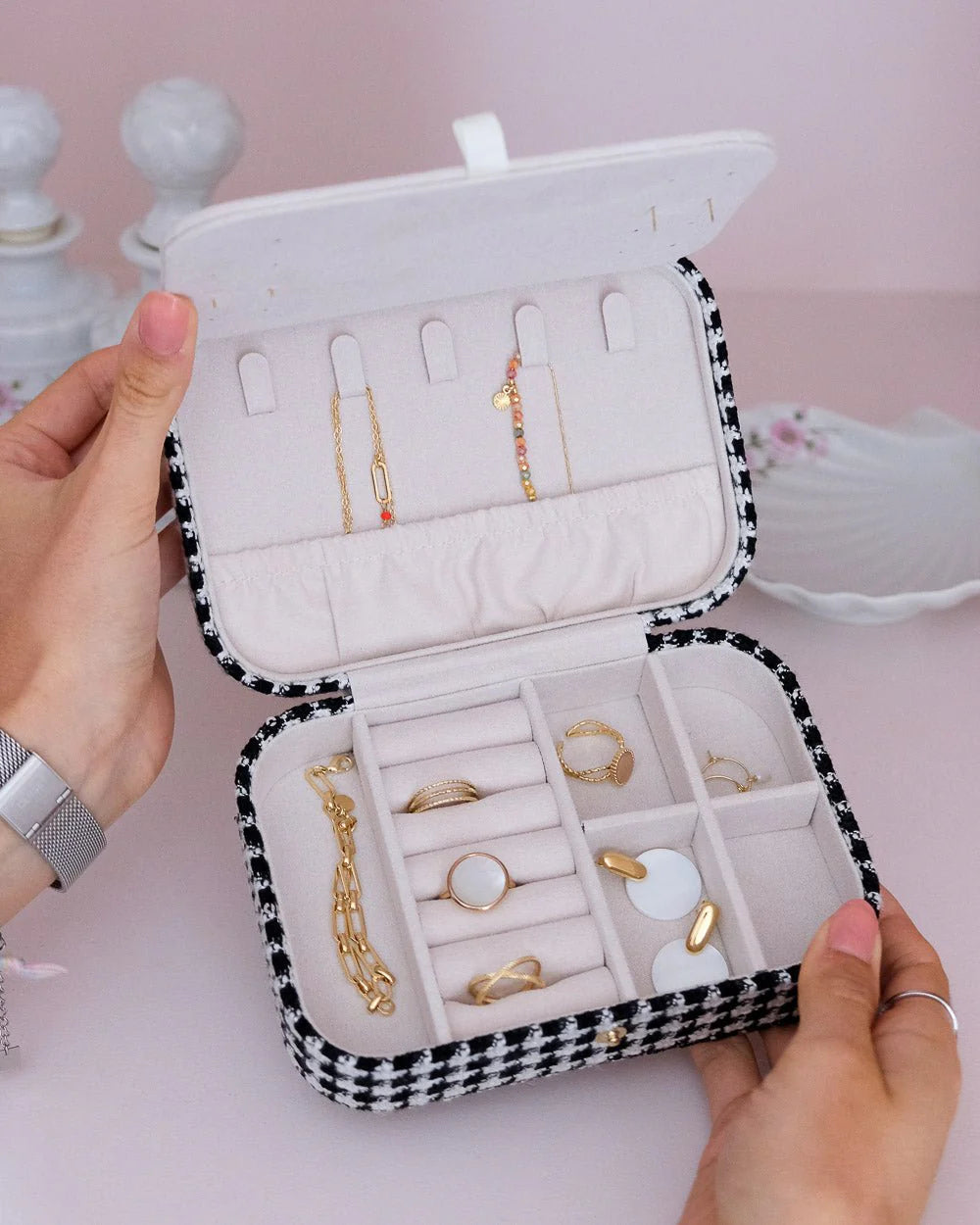 Brigitte Houndstooth Travel Jewelry Blue