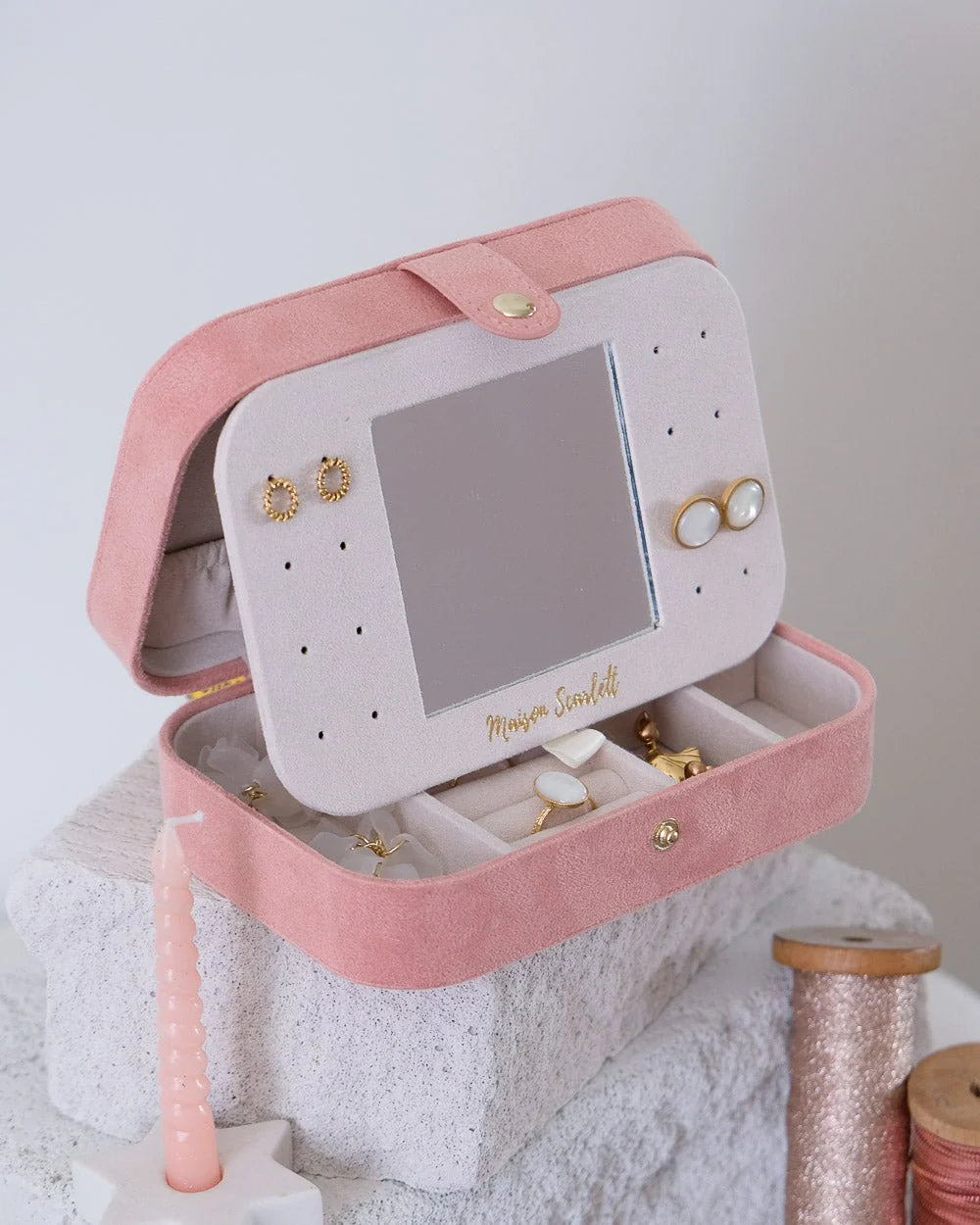 Brigitte Travel Jewelry Box In Pink Velvet