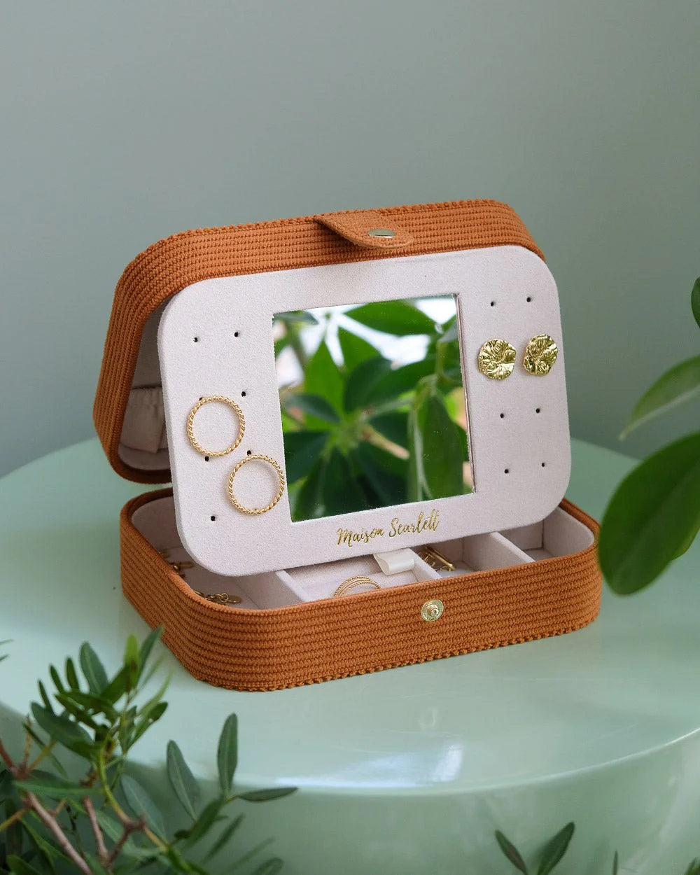 Brigitte Corduroy Travel Jewelry Box Cognac
