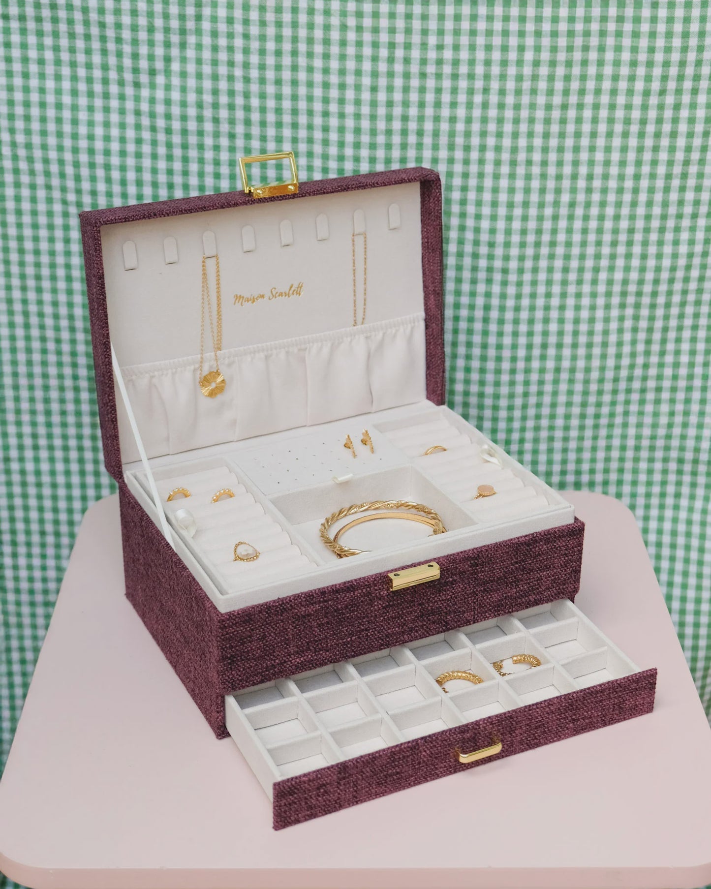 Denise Linen Jewelry Box Burgundy