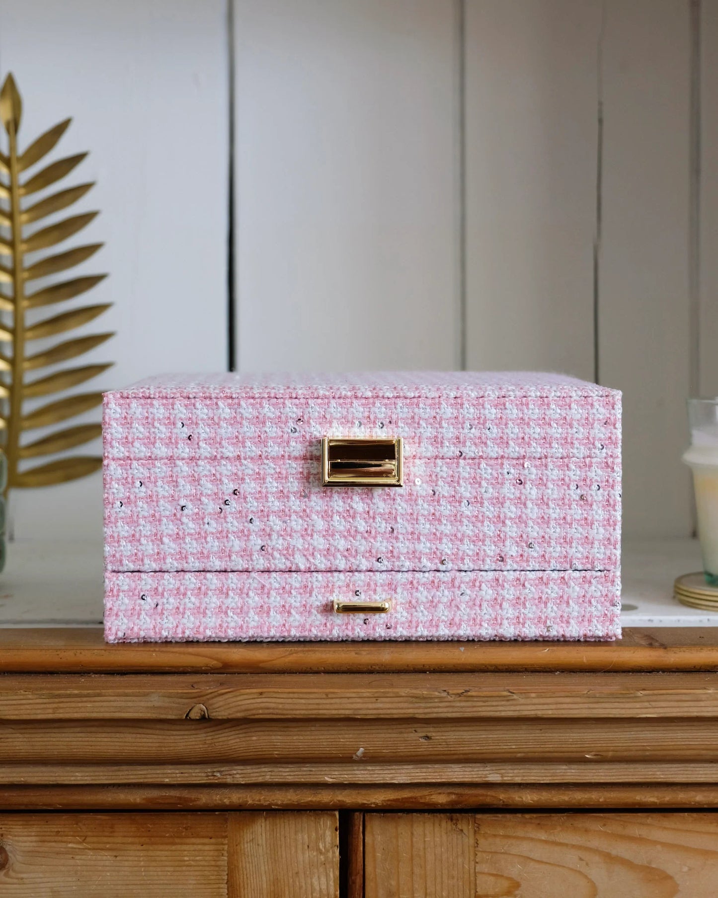 Denise Houndstooth Jewelry Box Pink