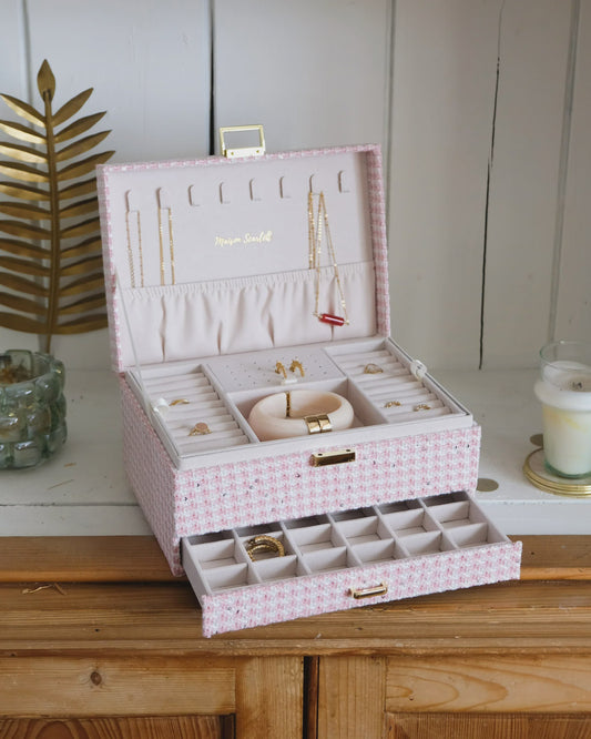 Denise Houndstooth Jewelry Box Pink