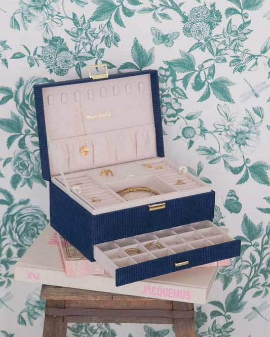 Denise Corduroy Jewelry Box Navy Blue