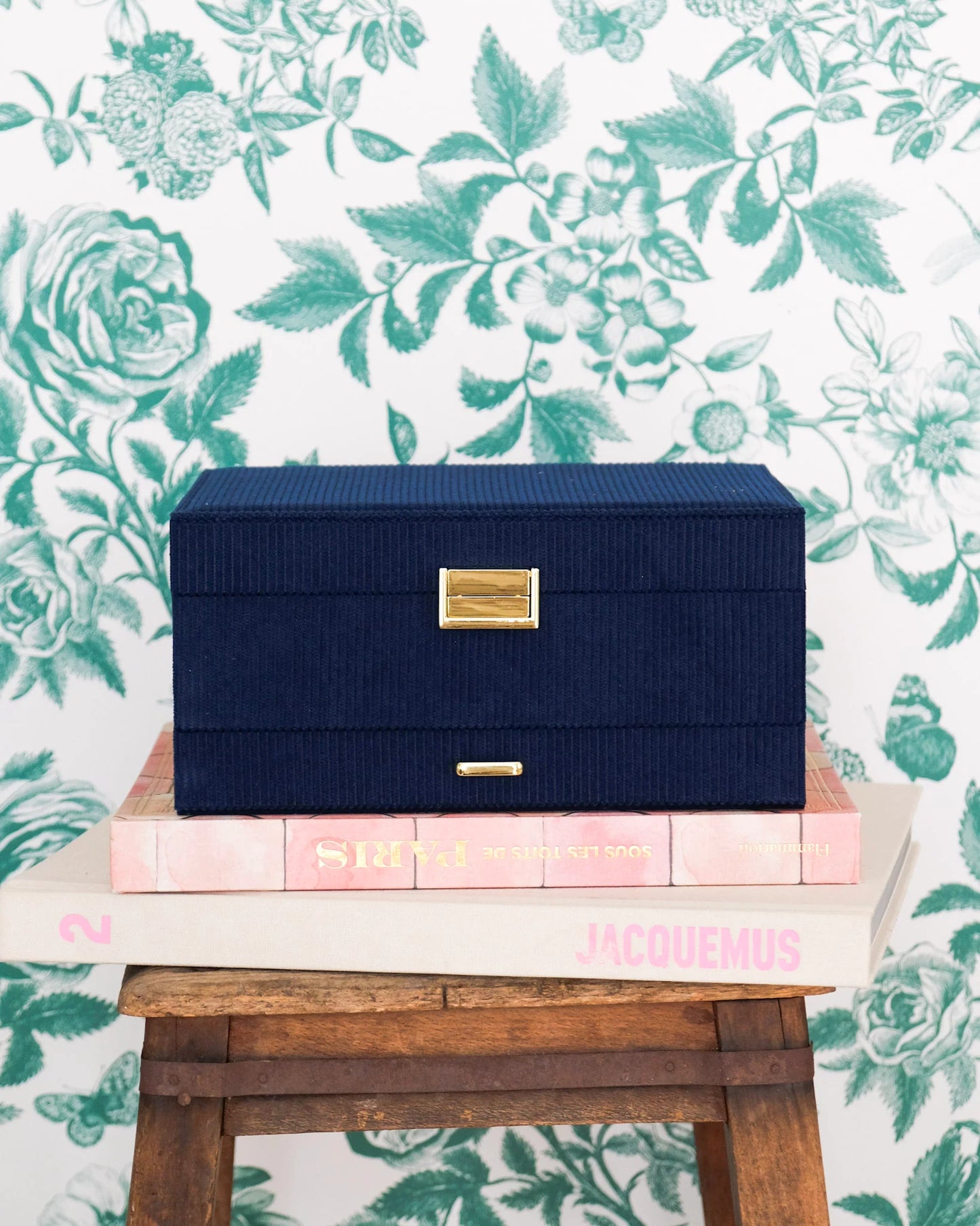 Denise Corduroy Jewelry Box Navy Blue
