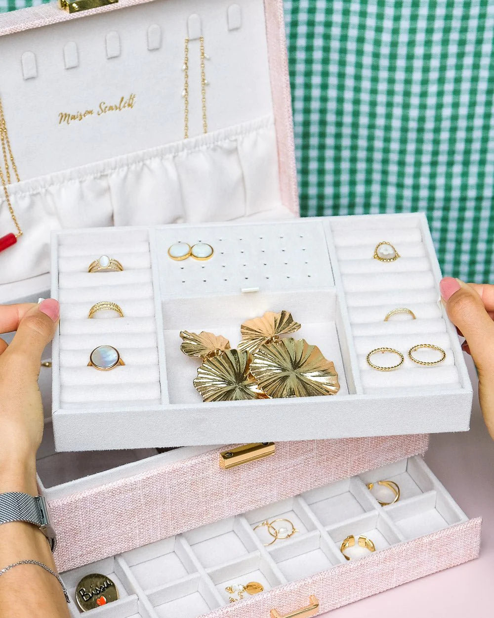 Denise Linen Jewelry Box Burgundy