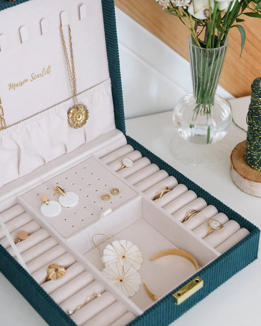 Anne Corduroy Jewelry Box Green