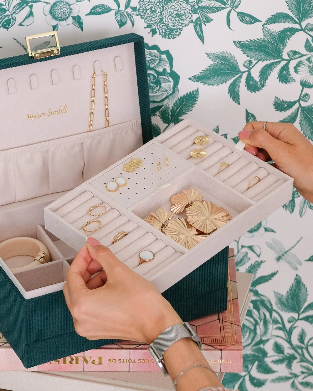 Denise Corduroy Jewelry Box Dark Green