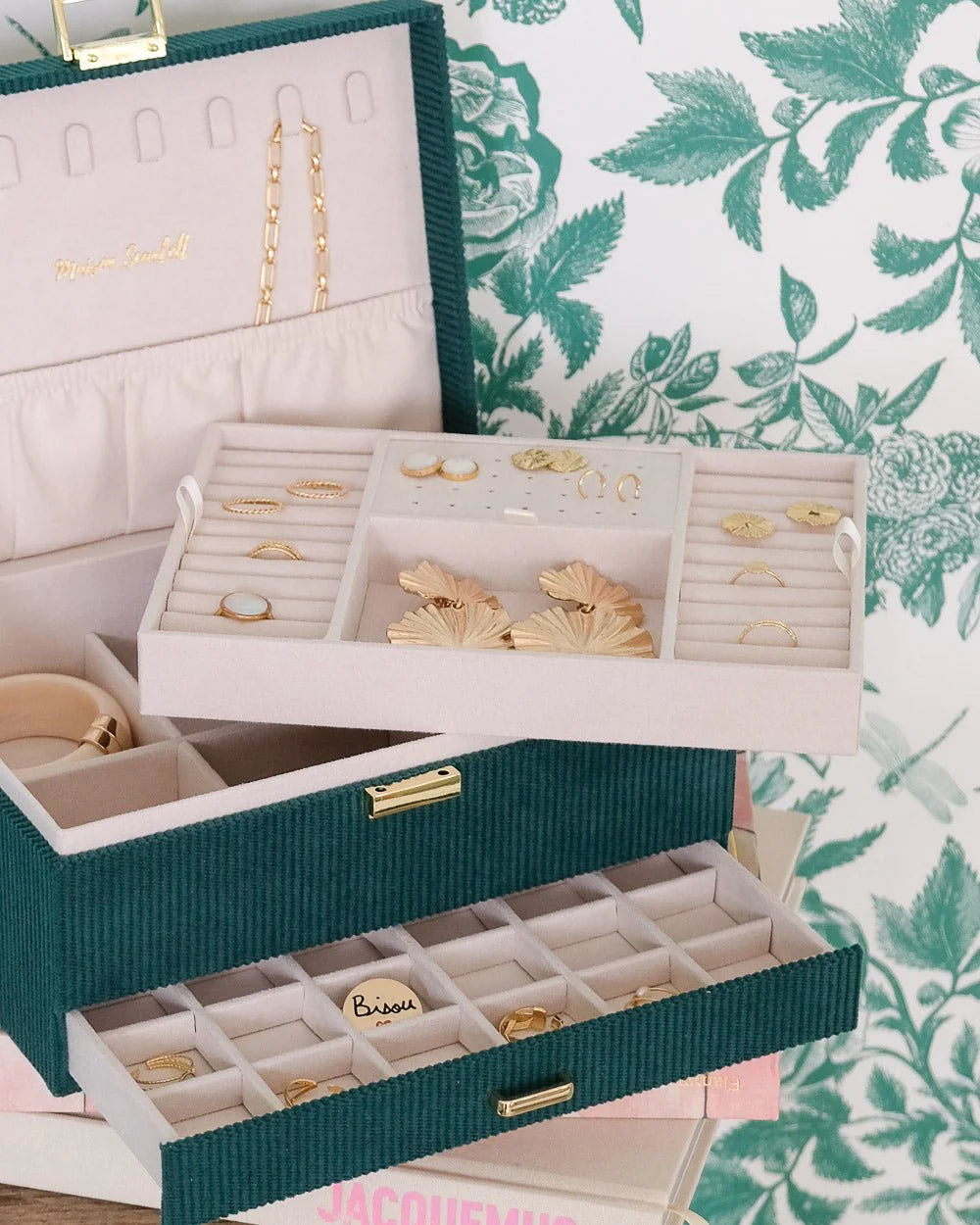 Denise Corduroy Jewelry Box Dark Green