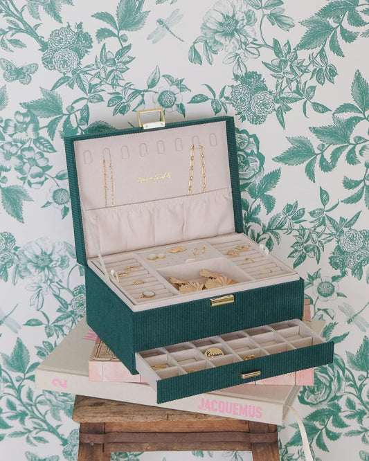 Denise Corduroy Jewelry Box Dark Green