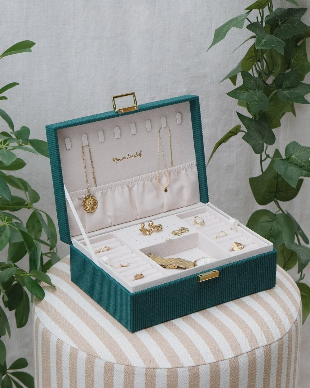 Louise Corduroy Jewelry Box Green