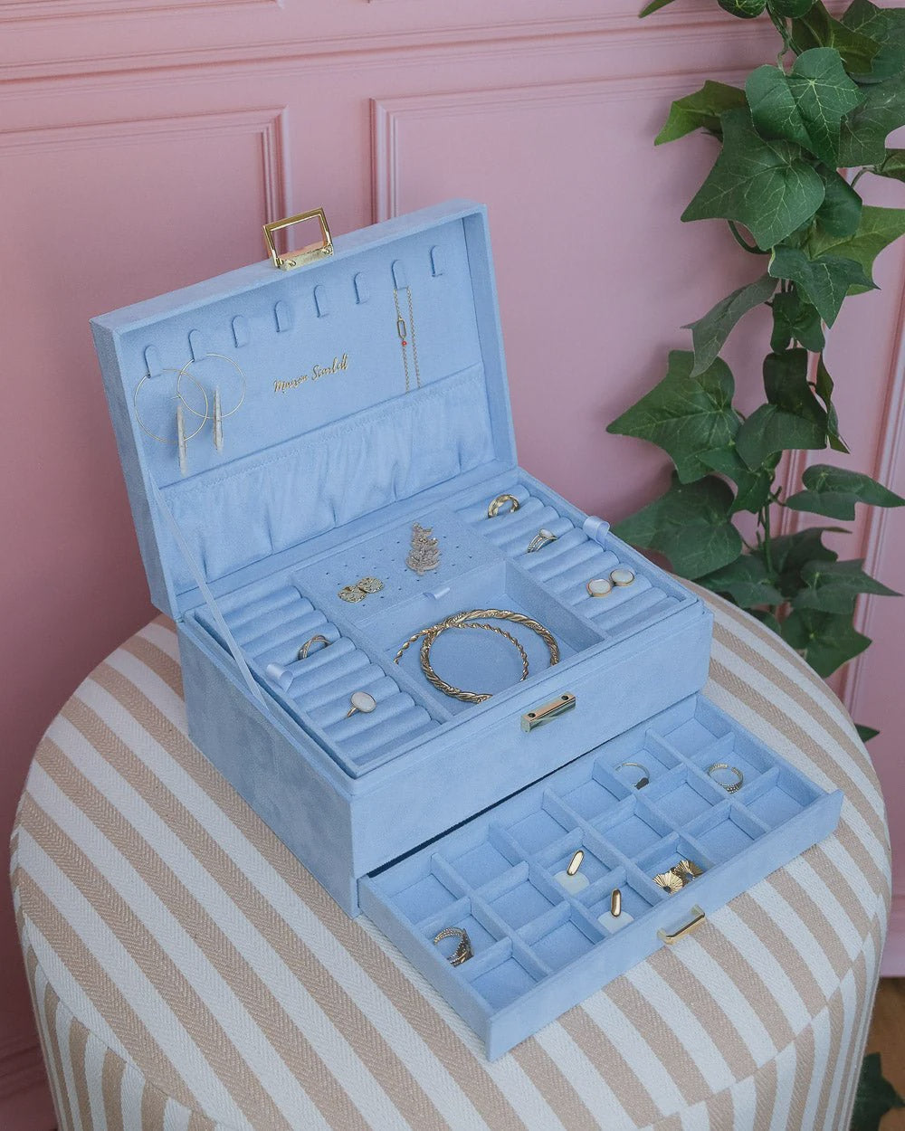 Denise Velvet Jewelry Box Sky Blue