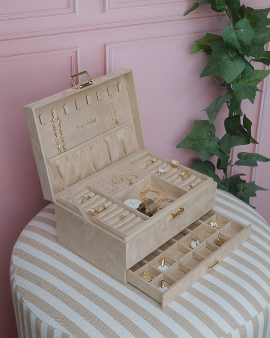 Denise Velvet Jewelry Box Beige