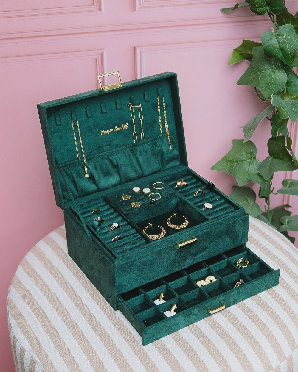 Denise Velvet Jewelry Box Green