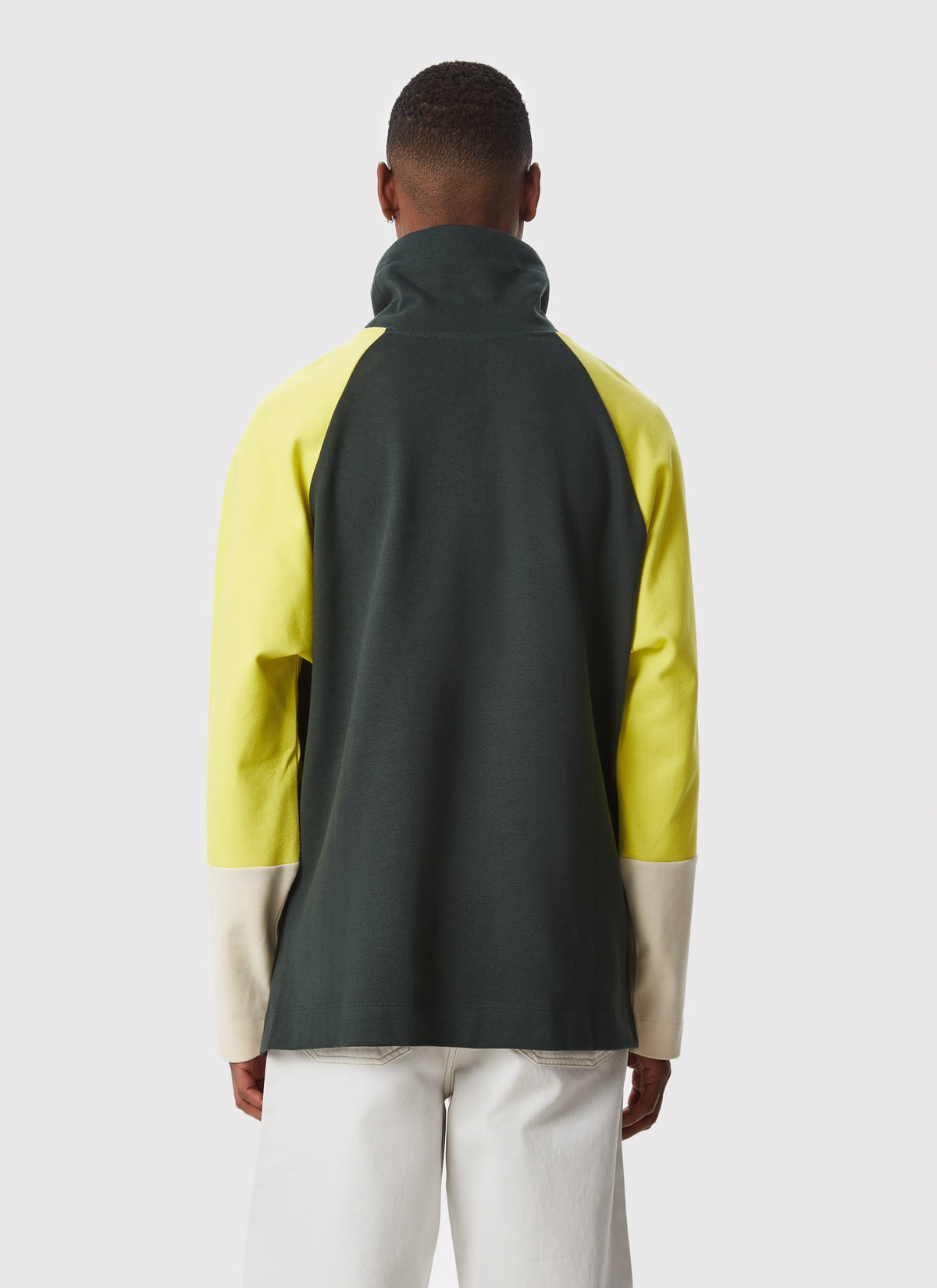 Men Jumper | Bottle Green Chimney Collar Multicolour Sweatshirt by Spanish designer Adolfo Dominguez