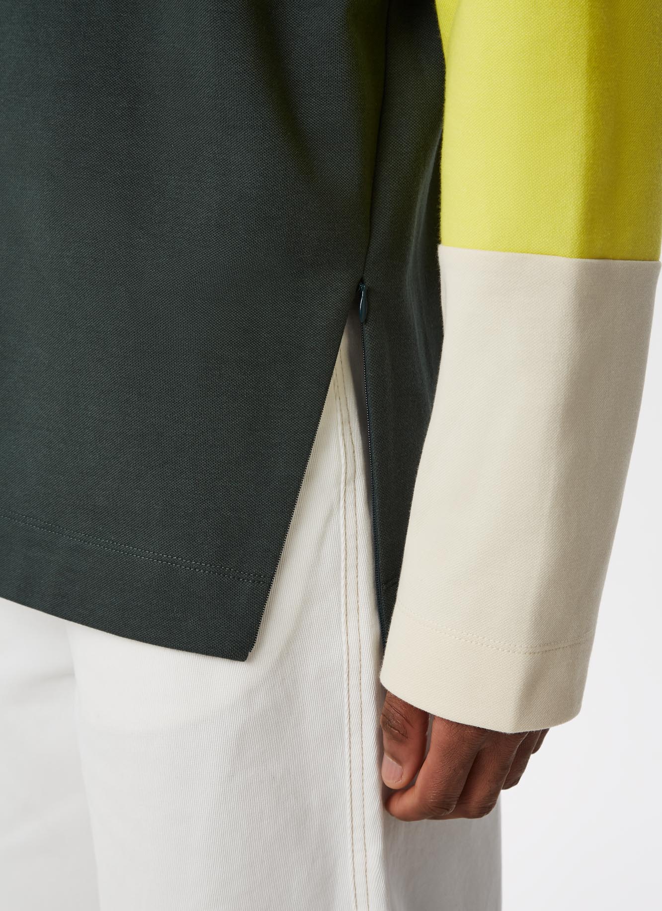 Men Jumper | Bottle Green Chimney Collar Multicolour Sweatshirt by Spanish designer Adolfo Dominguez