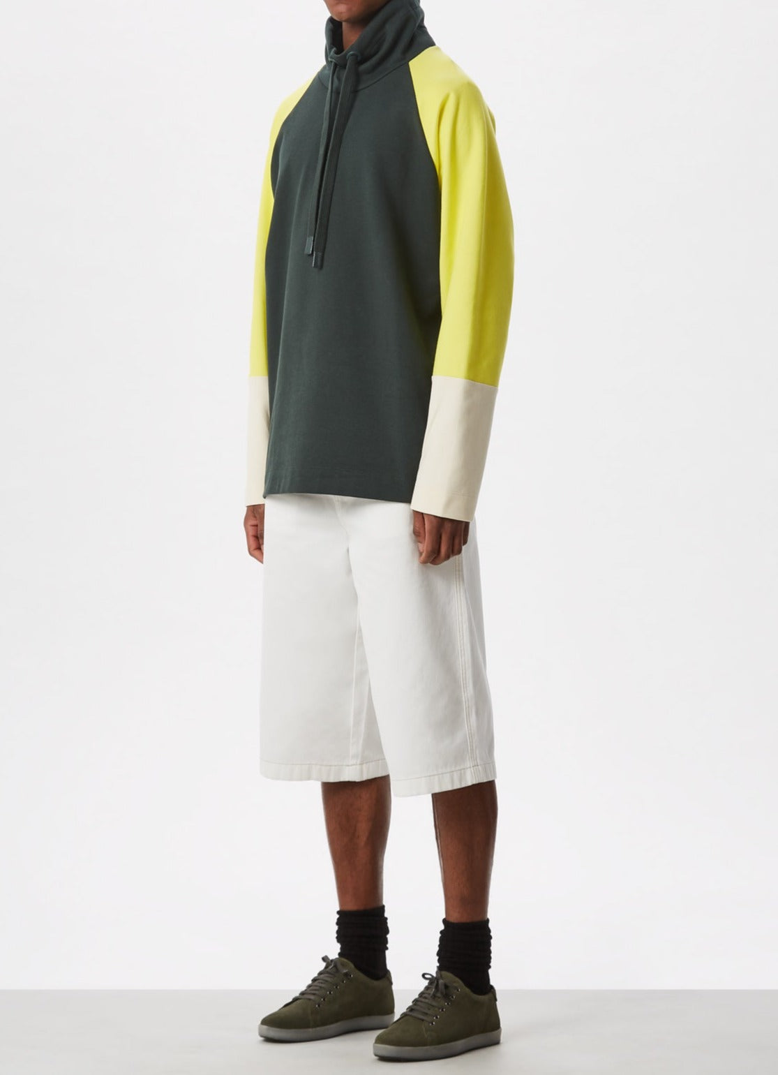 Men Jumper | Bottle Green Chimney Collar Multicolour Sweatshirt by Spanish designer Adolfo Dominguez