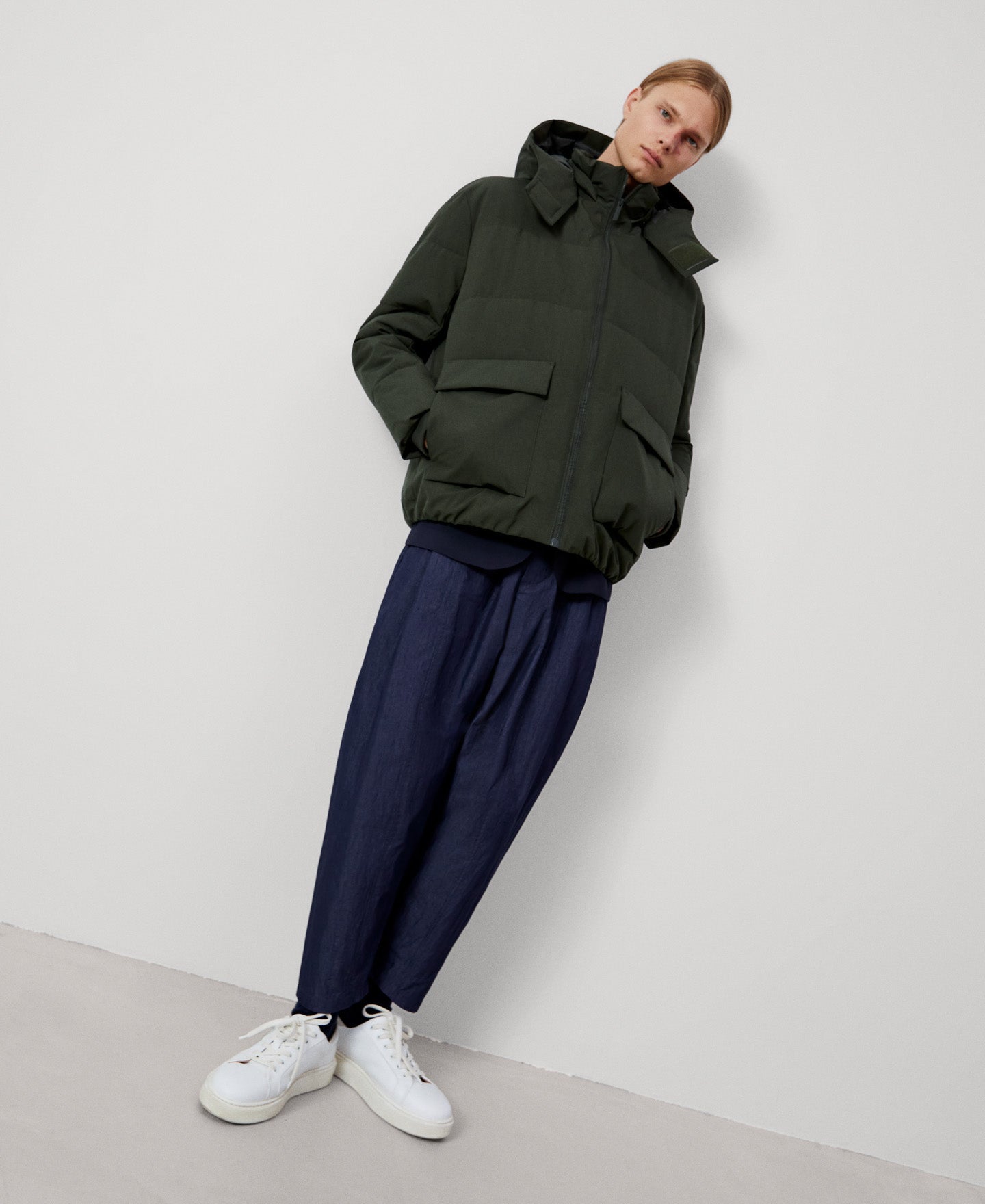 Men Short Jacket | Bottle Green Padded Hood Jacket by Spanish designer Adolfo Dominguez