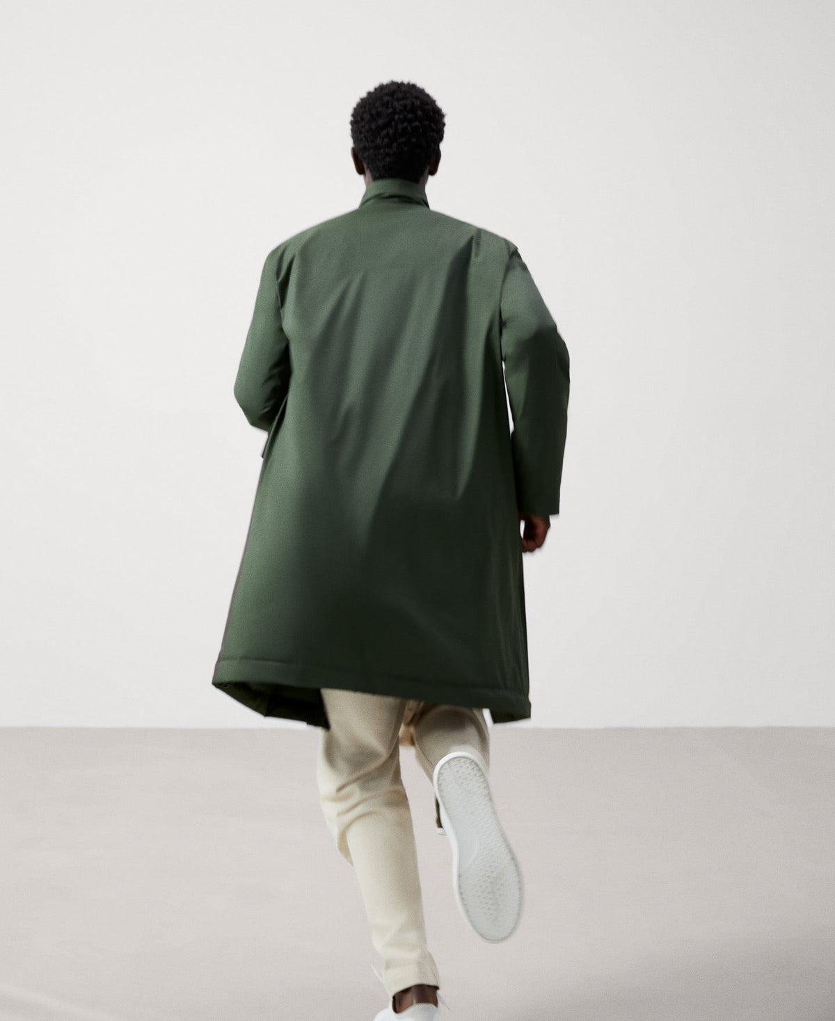 Men Long Jacket | Bottle Green Padded Nylon Coat by Spanish designer Adolfo Dominguez