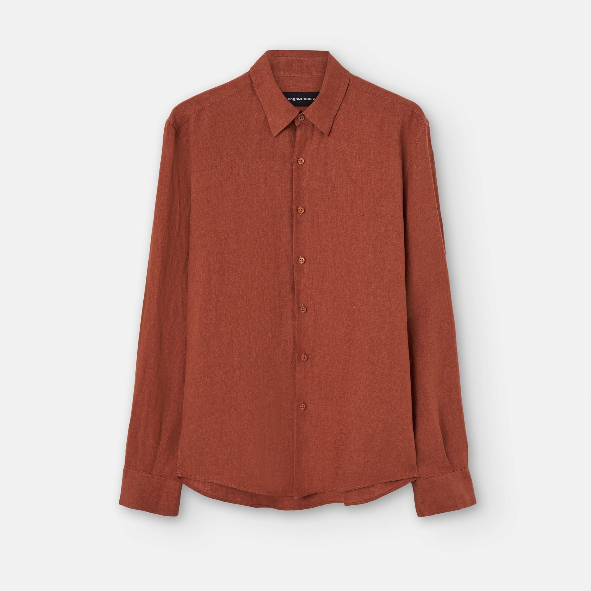 Men Shirt | Brick Red Natural Linen Lapel Collar Shirt by Spanish designer Adolfo Dominguez