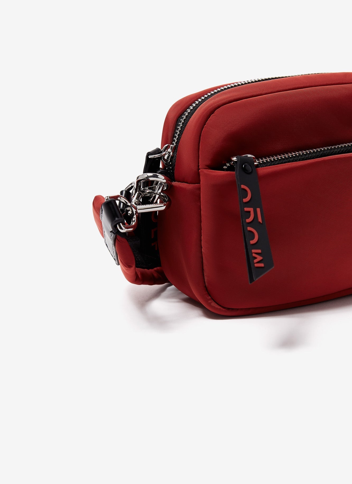 Women Bags | Brick Red Nylon Padded Bag With Pocket by Spanish designer Adolfo Dominguez