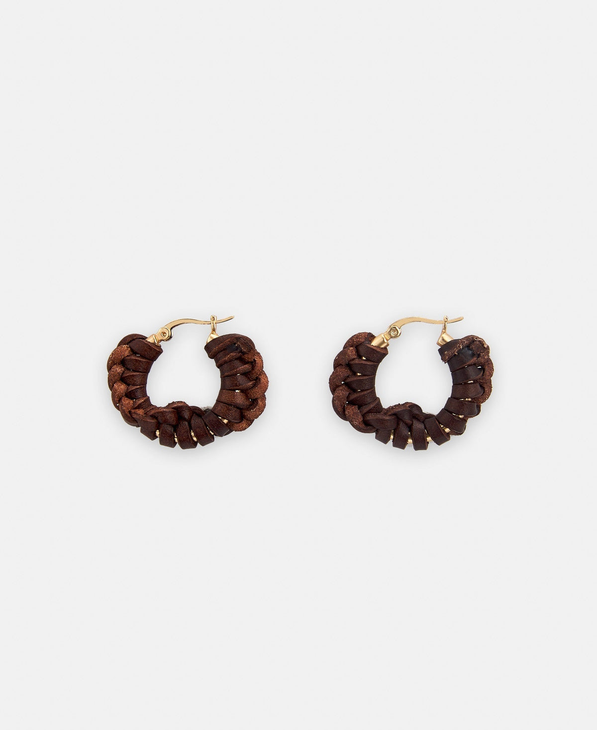 Women Earrings | Brown Braided Leather Hoop Earring by Spanish designer Adolfo Dominguez