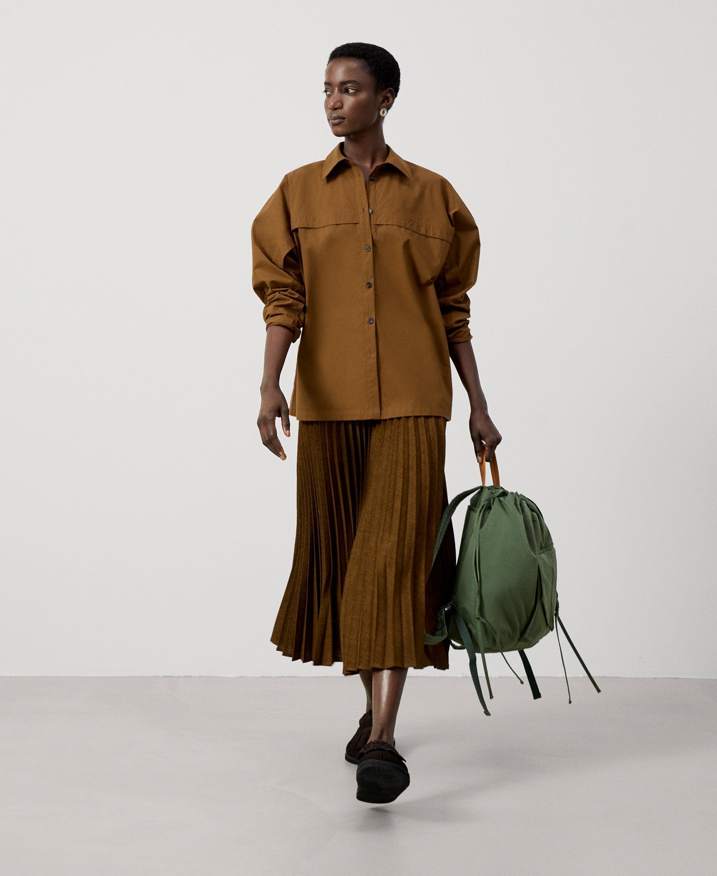 Women Shirt | Brown Cotton Japanese Sleeve Shirt by Spanish designer Adolfo Dominguez