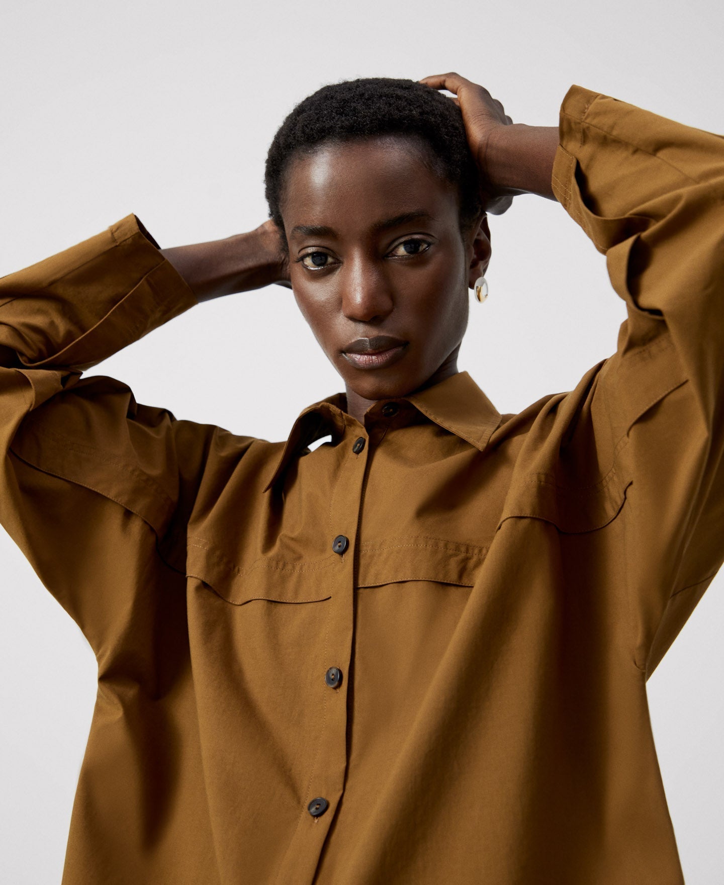 Women Shirt | Brown Cotton Japanese Sleeve Shirt by Spanish designer Adolfo Dominguez