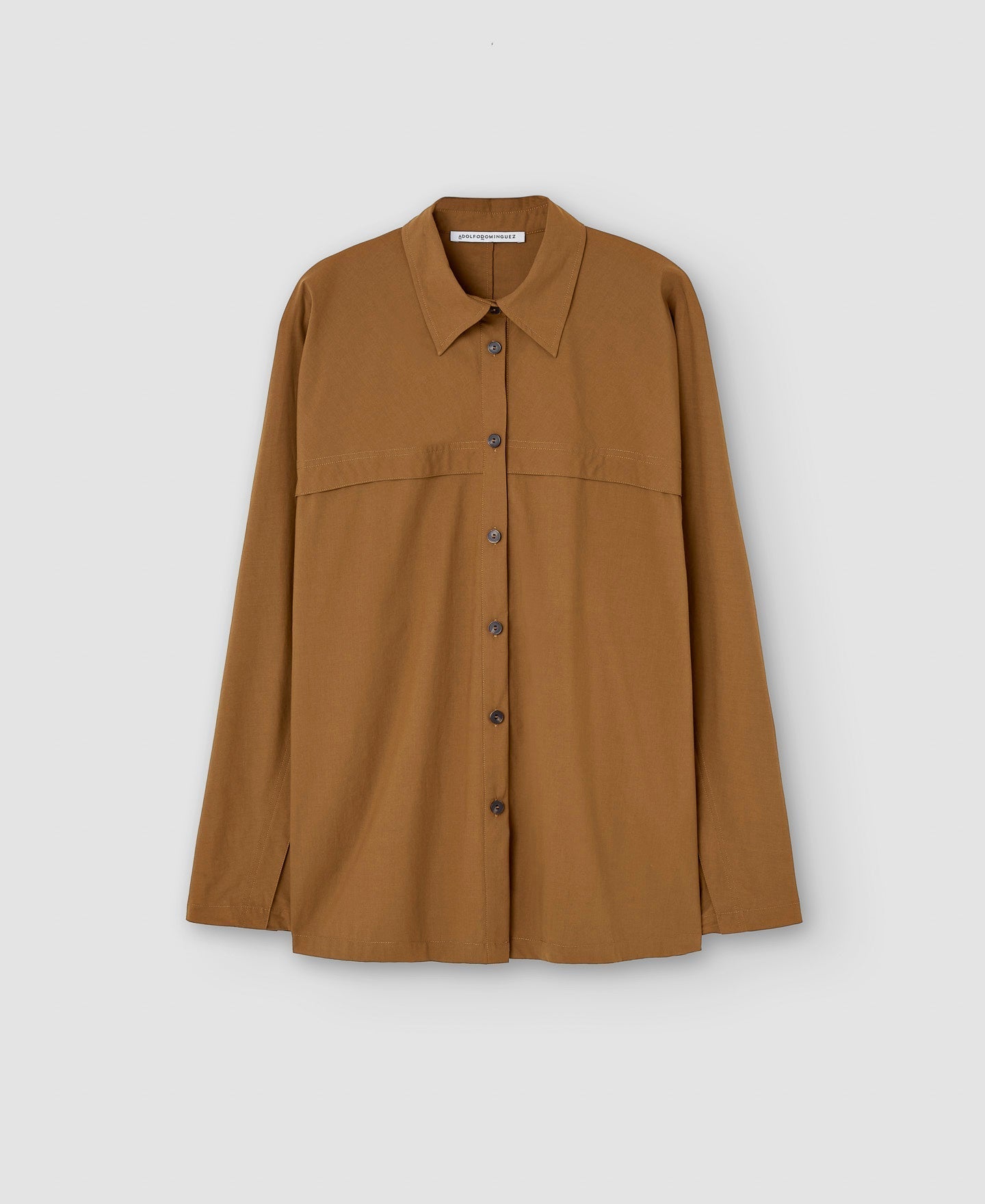 Women Shirt | Brown Cotton Japanese Sleeve Shirt by Spanish designer Adolfo Dominguez