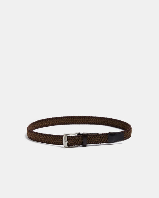 Men Belt | Brown Elastic Braided Belt by Spanish designer Adolfo Dominguez