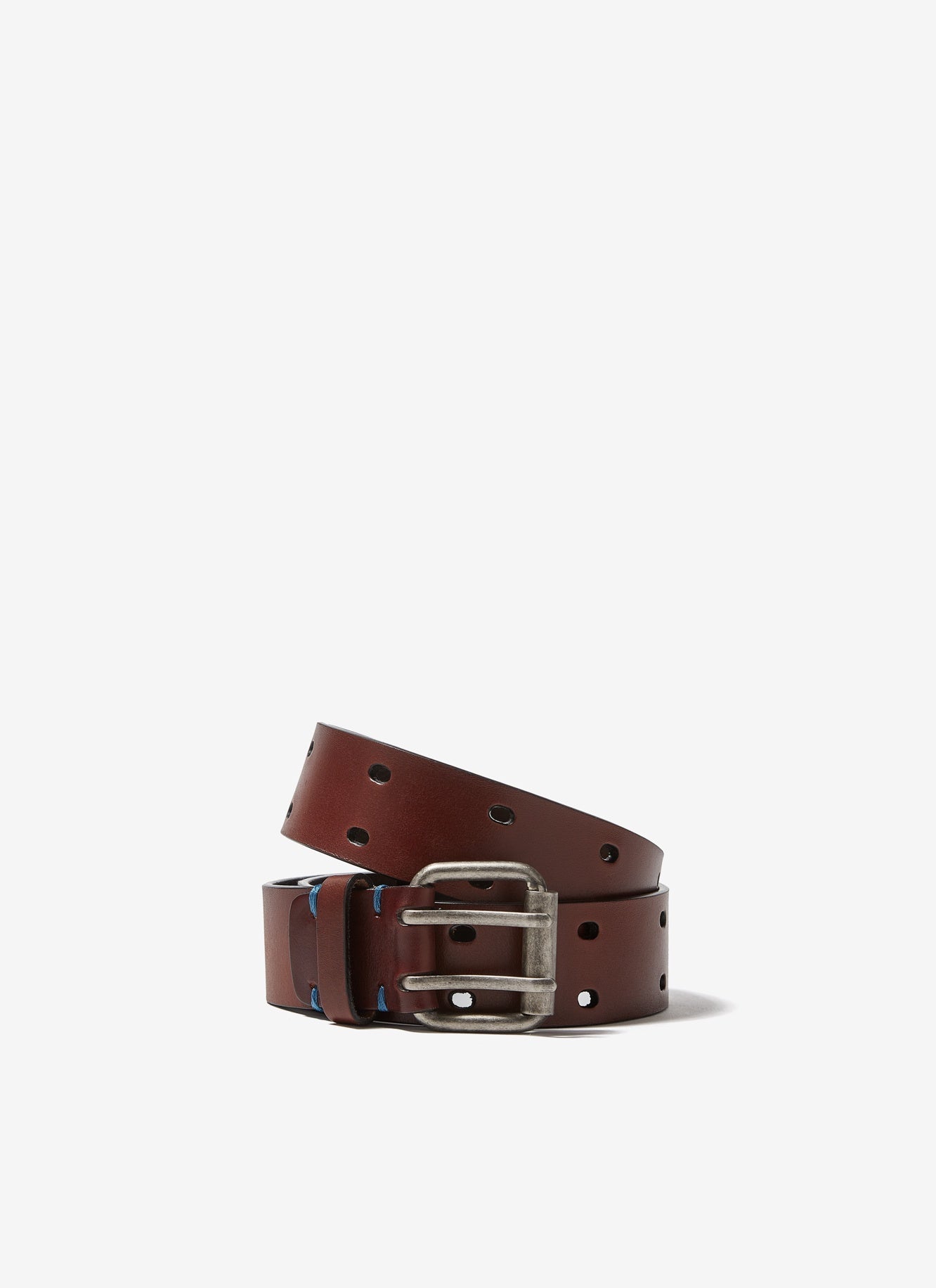 Men Belt | Brown Leather Belt With Double Pin Buckle by Spanish designer Adolfo Dominguez