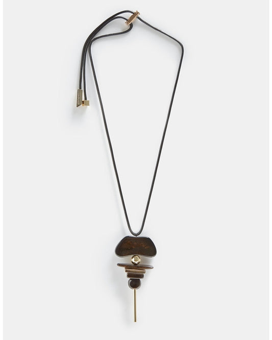Women Necklace | Brown Long Necklace With Resin Pendant by Spanish designer Adolfo Dominguez