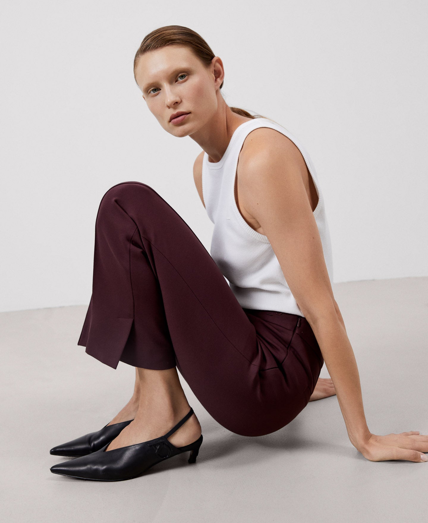 Women Trousers | Brown Nailon And Viscose Skinny Trousers by Spanish designer Adolfo Dominguez