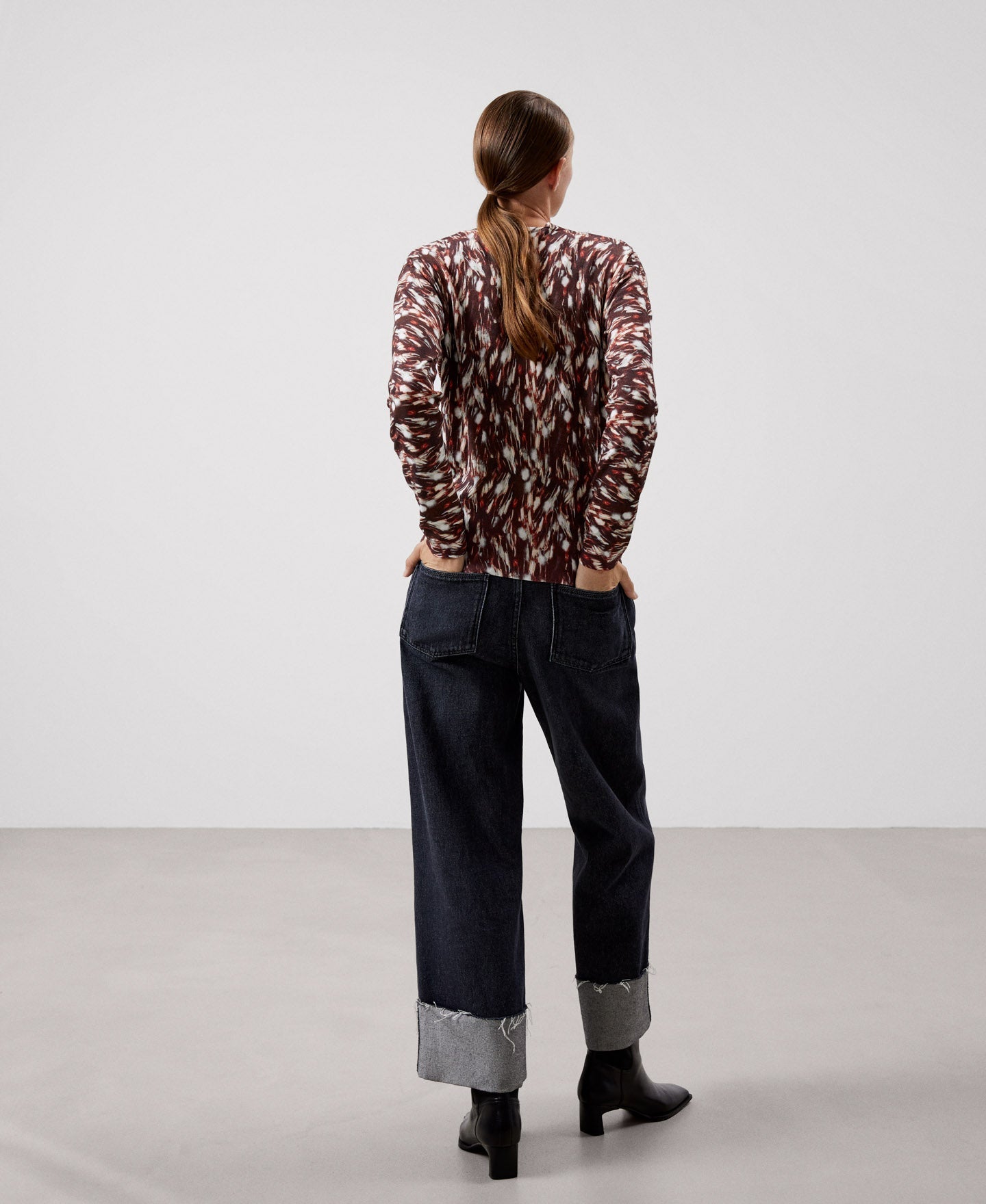 Women Jersey | Brown Print Viscose And Nylon Sweater by Spanish designer Adolfo Dominguez