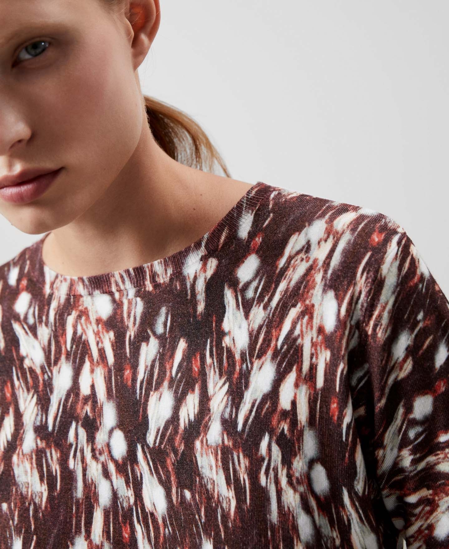 Women Jersey | Brown Print Viscose And Nylon Sweater by Spanish designer Adolfo Dominguez