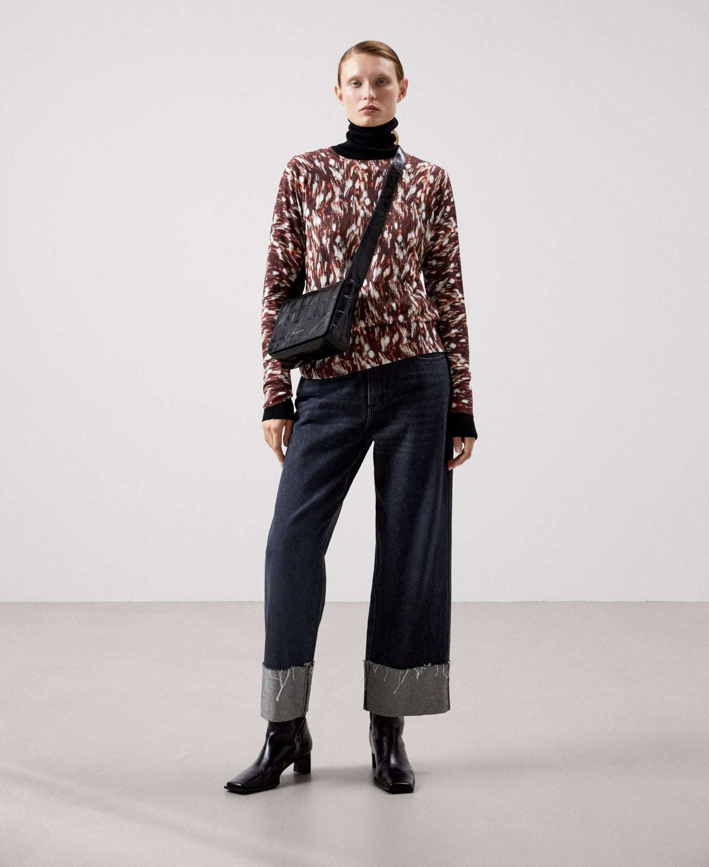 Women Jersey | Brown Print Viscose And Nylon Sweater by Spanish designer Adolfo Dominguez