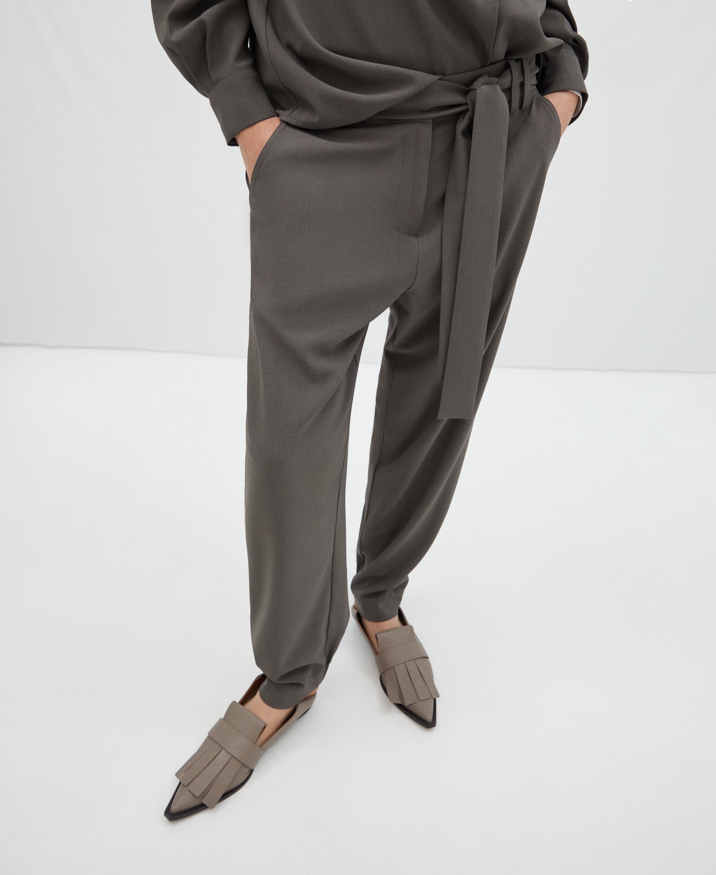 Women Trousers | Brown Relaxed Fit Jogger Trousers by Spanish designer Adolfo Dominguez