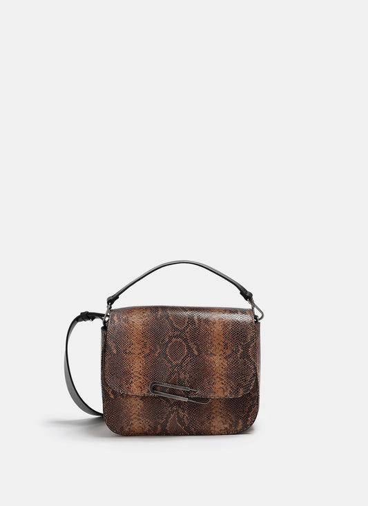 Women Leather Bag | Brown Snake Embossed Crossbody Bag by Spanish designer Adolfo Dominguez