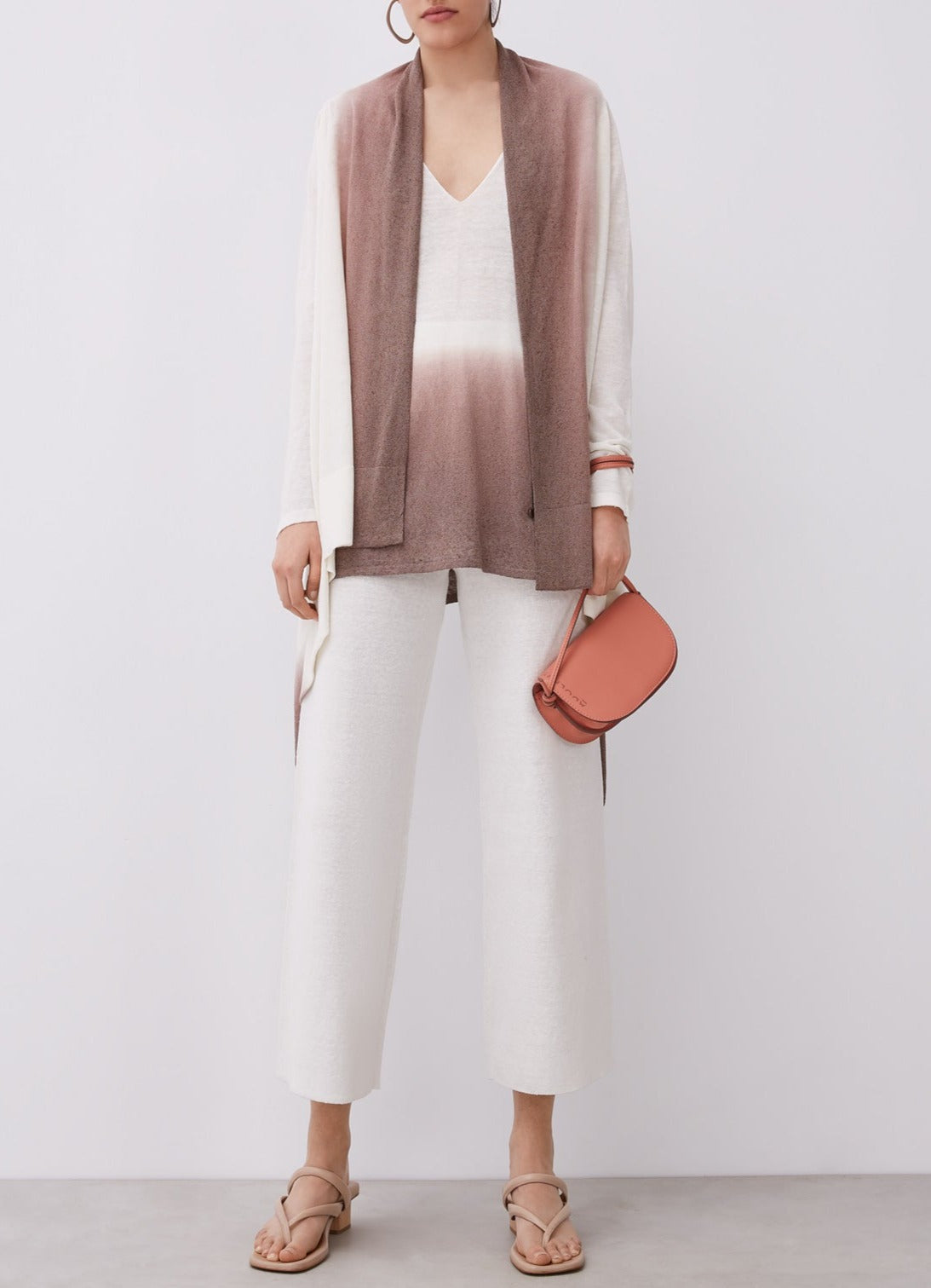 Women Twin Set | Brown/Ecru Linen Knit Twin Set by Spanish designer Adolfo Dominguez