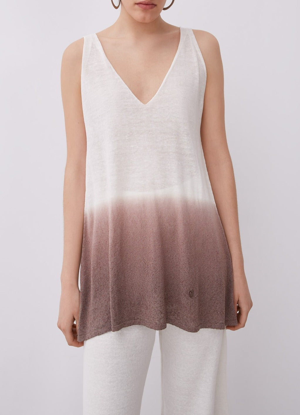 Women Twin Set | Brown/Ecru Linen Knit Twin Set by Spanish designer Adolfo Dominguez